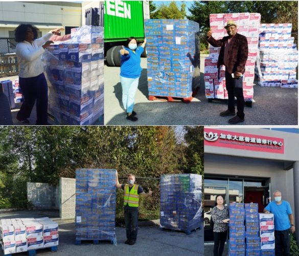 LLCS volunteer Teresa, in blue, with Godwin Ude, founder of Kingdom Acts Foundation, a food bank hub in Surrey Central that helps over 5,000 people, a majority are whom are immigrant families from less developed countries.